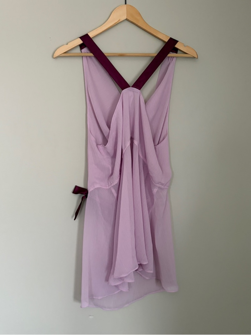 Y2K semi sheer purple cowl neck going out top with satin straps - Picture 9 of 9